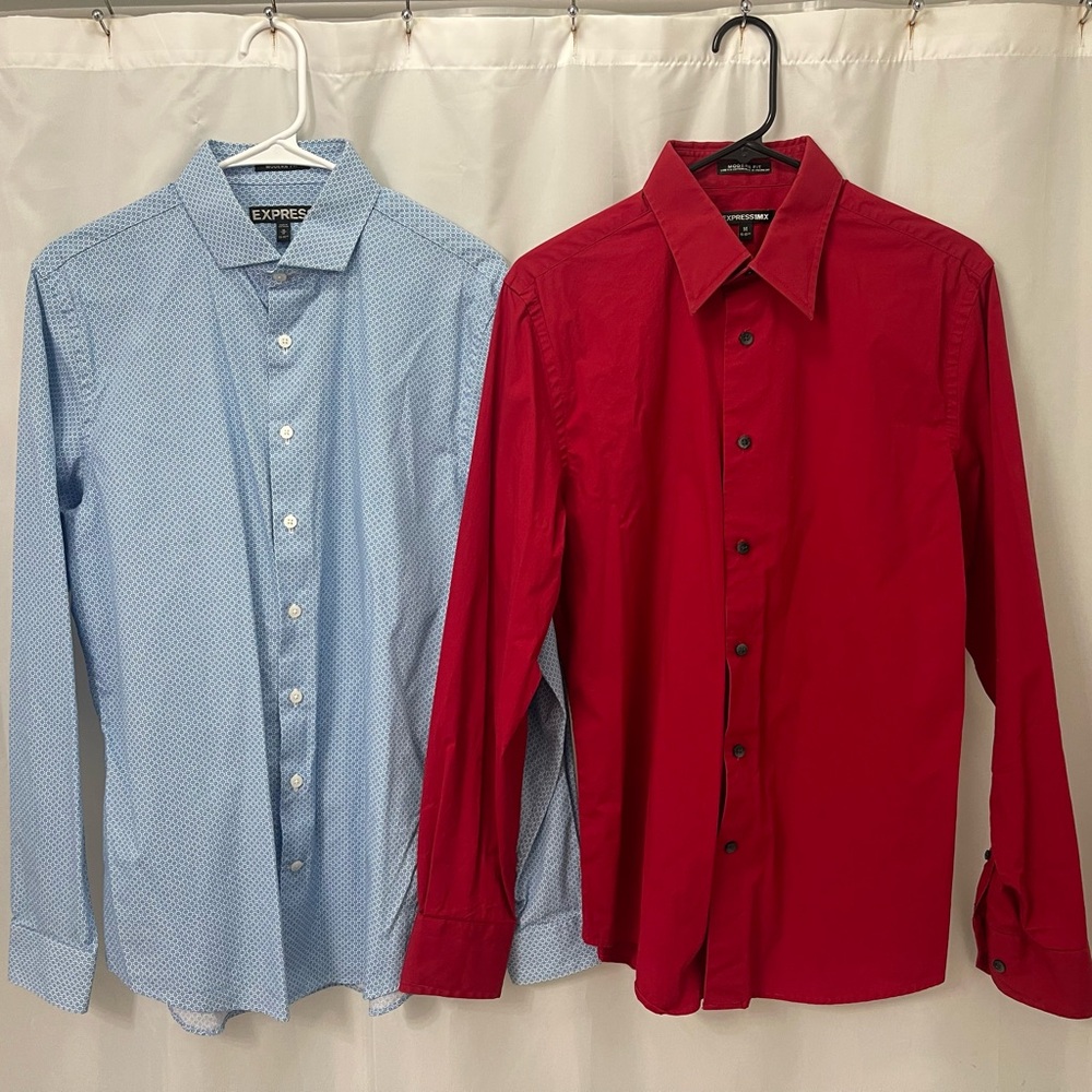 Express Dress Shirts Red and Blue Formal Cotton